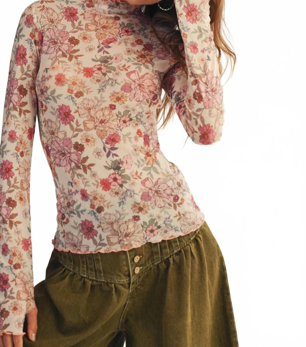 NEW LOVLOV mesh floral thumb hole top in pink